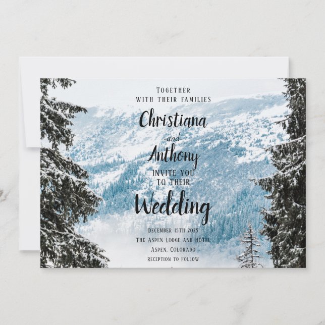 Winter Mountain Wedding Invitation (Front)