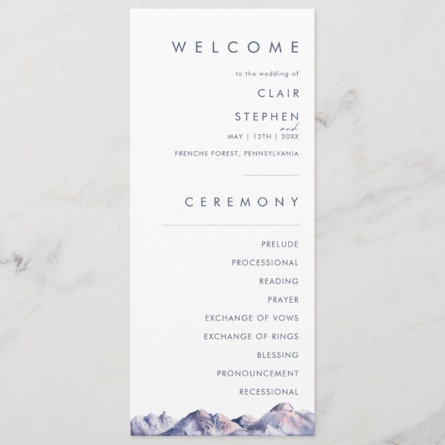 Winter Mountain Wedding Program Programme (Front)