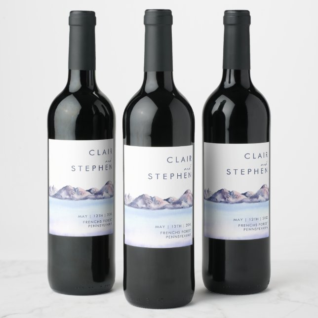 Winter Mountain Wedding Wine Label (Bottles)