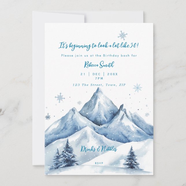 winter mountains 50th birthday invitation (Front)