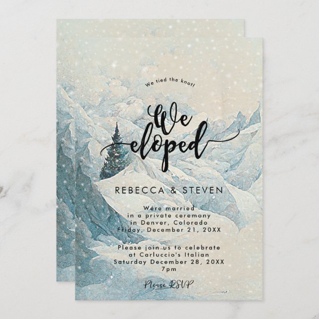 winter mountains landscape we eloped invitation (Front/Back)