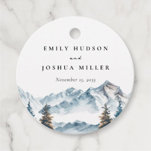 Winter Mountains Pine Tree Wedding Favour Tags