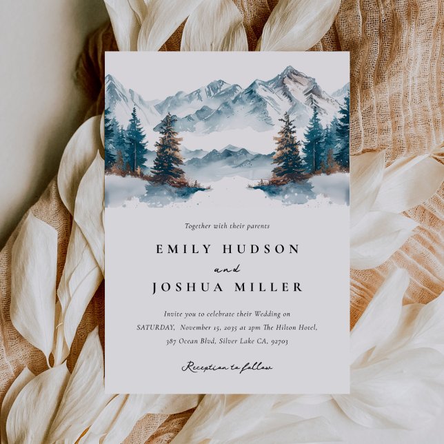 Winter Mountains Pine Tree Wedding Invitation (Creator Uploaded)