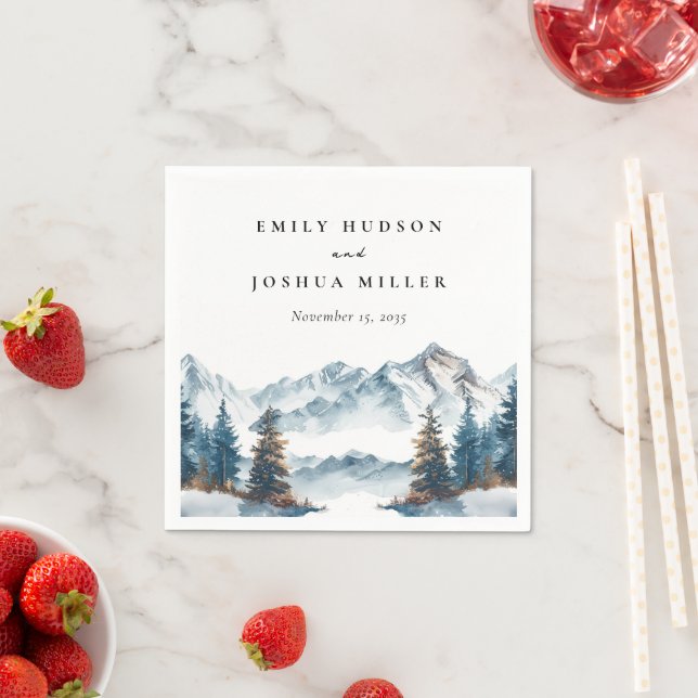 Winter Mountains Pine Tree Wedding Napkin (Insitu)