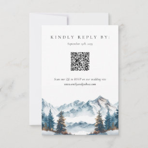 Winter Mountains Pine Tree Wedding RSVP Card