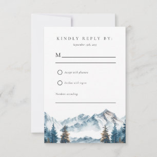 Winter Mountains Pine Tree Wedding RSVP Card