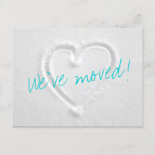 Winter Moving postcards with drawn heart in snow