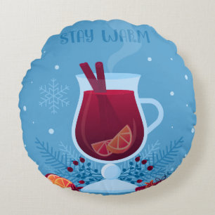 Winter Mulled Wine Round Cushion