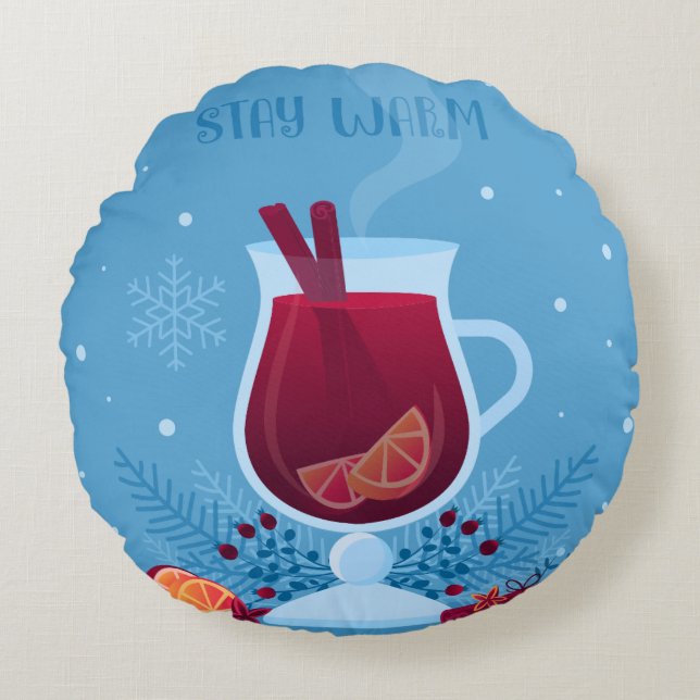 Winter Mulled Wine Round Cushion (Front)