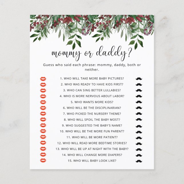 Winter mummy or daddy baby shower game (Front)
