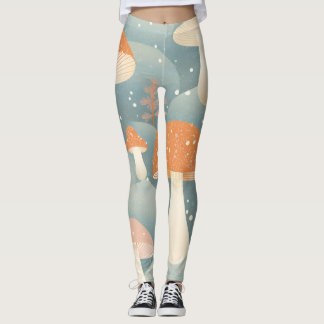 Winter Mushroom Print Leggings in Pastel Colours