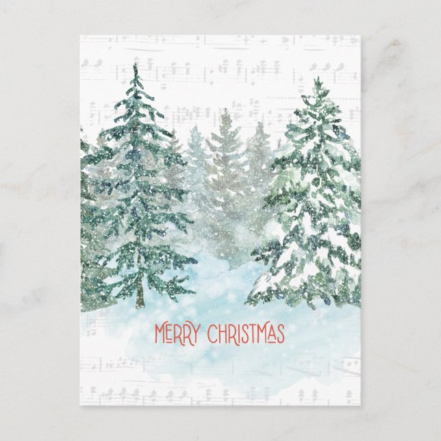 Winter Music Christmas Pine Postcard (Front)