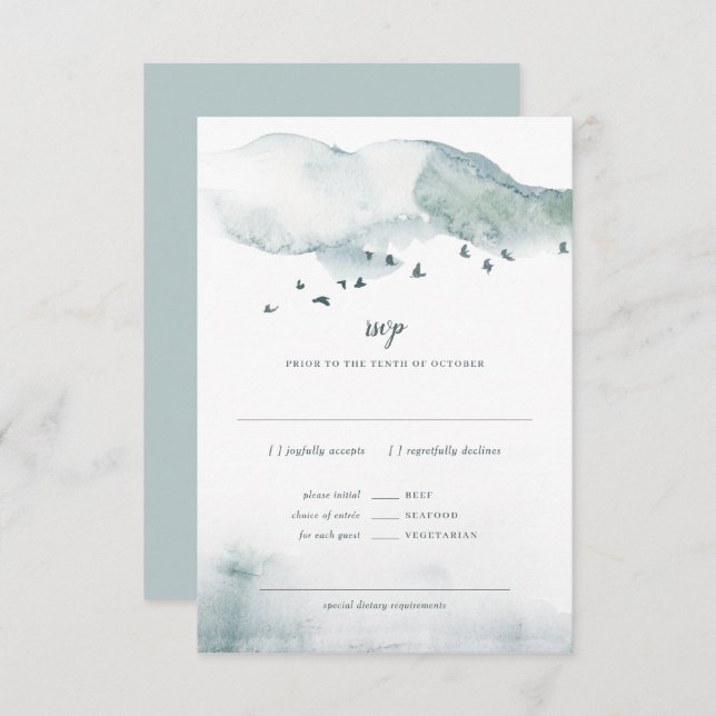 Winter Mystère Wedding RSVP+MEAL Response Invitation (Front/Back)