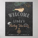 Winter nature chalkboard watercolor baby shower poster<br><div class="desc">Rustic elegant winter nature baby shower stylish welcome sign poster template on dark grey chalkboard featuring a pine tree bough with a wooden bird, a dried branches Christmas tree with star and watercolor splashes, white flowers and little hearts. You can choose to customise it further changing fonts and colours of...</div>