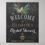 Winter nature chalkboard watercolor bridal shower poster<br><div class="desc">Rustic elegant and modern winter nature bridal shower stylish welcome sign poster template on dark grey chalkboard featuring pine tree boughs with wooden evergreen branches, a dried branches Christmas tree with star and watercolor splashes. You can choose to customise it further changing fonts and colours of lettering. ---- The poster...</div>