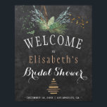 Winter nature chalkboard watercolor bridal shower poster<br><div class="desc">Rustic elegant and modern winter nature bridal shower stylish welcome sign poster template on dark grey chalkboard featuring pine tree boughs with wooden evergreen branches, a dried branches Christmas tree with star and watercolor splashes. You can choose to customise it further changing fonts and colours of lettering. ---- The poster...</div>