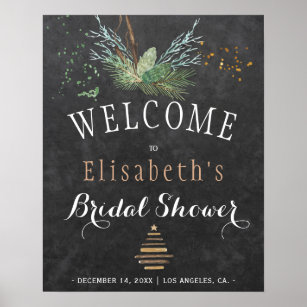 Winter nature chalkboard watercolor bridal shower poster