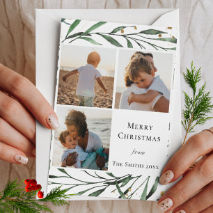 Winter Nature   Gold Confetti Green Foliage Holiday Card