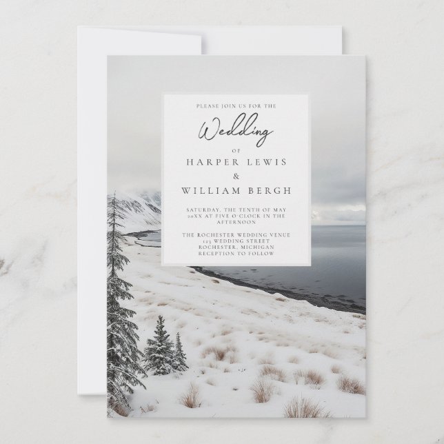 Winter nature photo wedding invitation (Front)