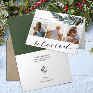 Winter Nature   Pine Cone Three Photo Collage Holiday Card