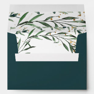 Winter Nature Watercolor Foliage Gold Greeting Envelope
