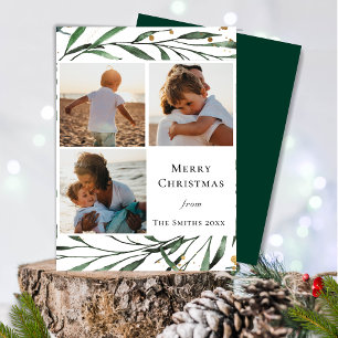 Winter Nature   Watercolor Gold Foliage Flat Holiday Card