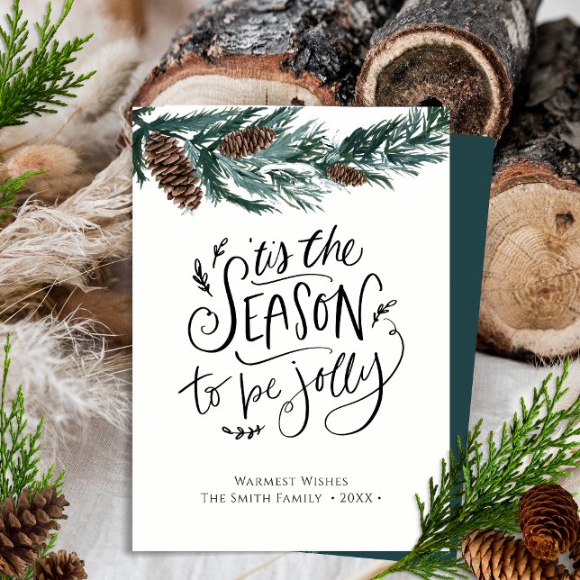 Winter Nature | Watercolor Pine Cone Flat Holiday Card (Creator Uploaded)