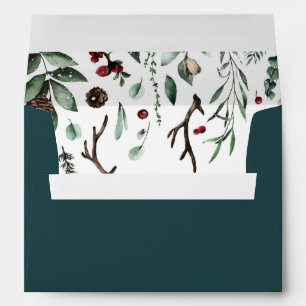 Winter Nature Watercolor Red Berry Magnolia Envelope