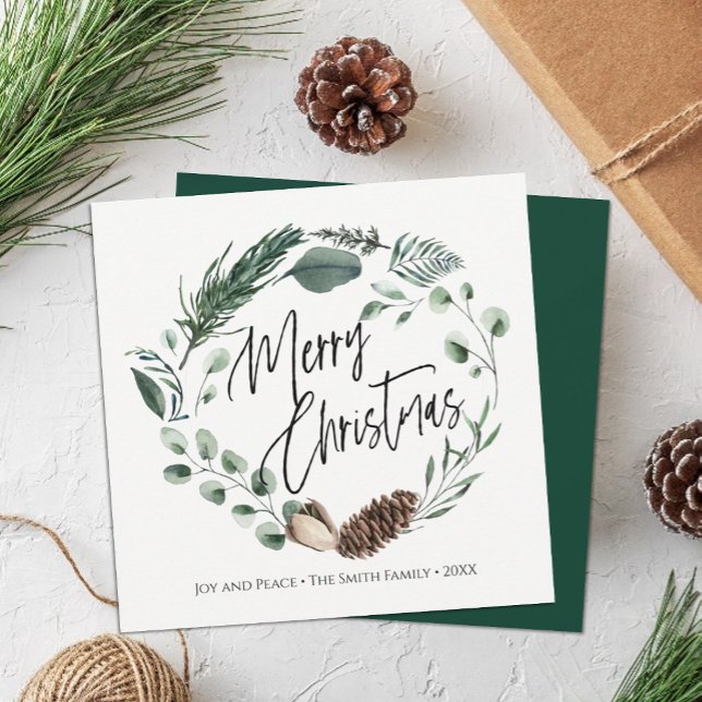 Winter Nature | Watercolor Wreath Christmas Square Holiday Card (Creator Uploaded)