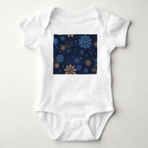 Winter Night: Blue Snowflake Pattern. Baby Bodysuit