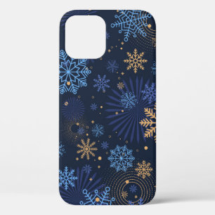 Winter Night: Blue Snowflake Pattern. iPhone 12 Case