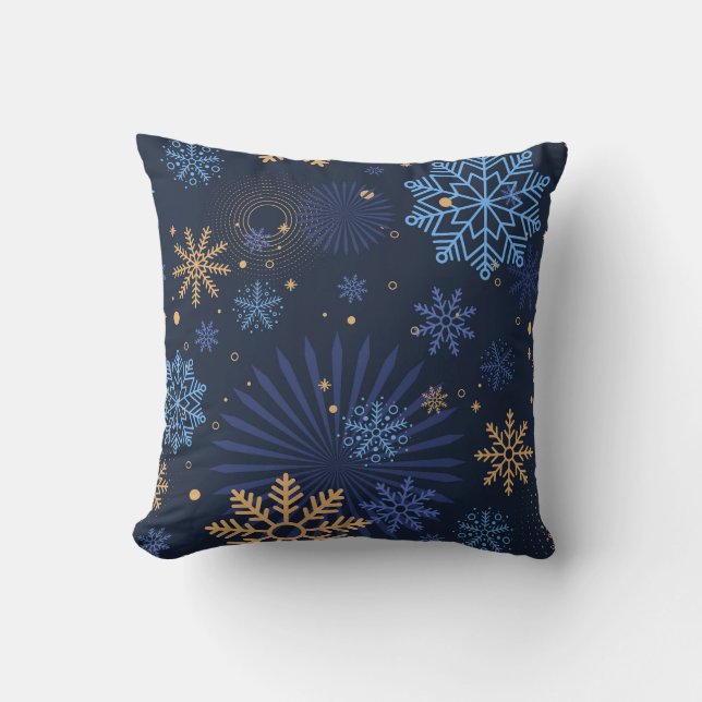 Winter Night: Blue Snowflake Pattern. Cushion (Front)