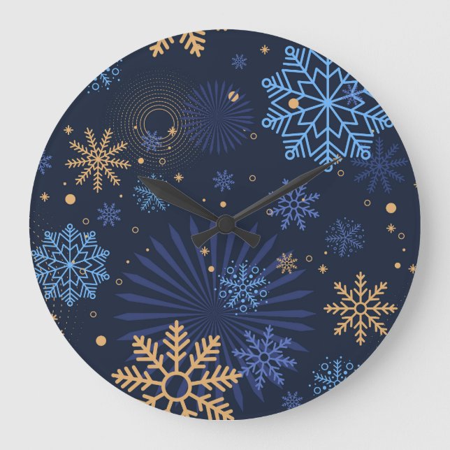 Winter Night: Blue Snowflake Pattern. Large Clock (Front)