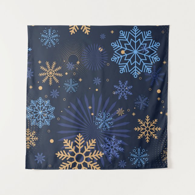 Winter Night: Blue Snowflake Pattern. Tapestry (Front)