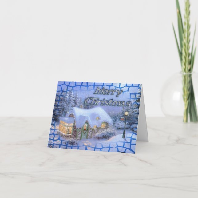 Winter Night Christmas Cottage Note Card (Front)