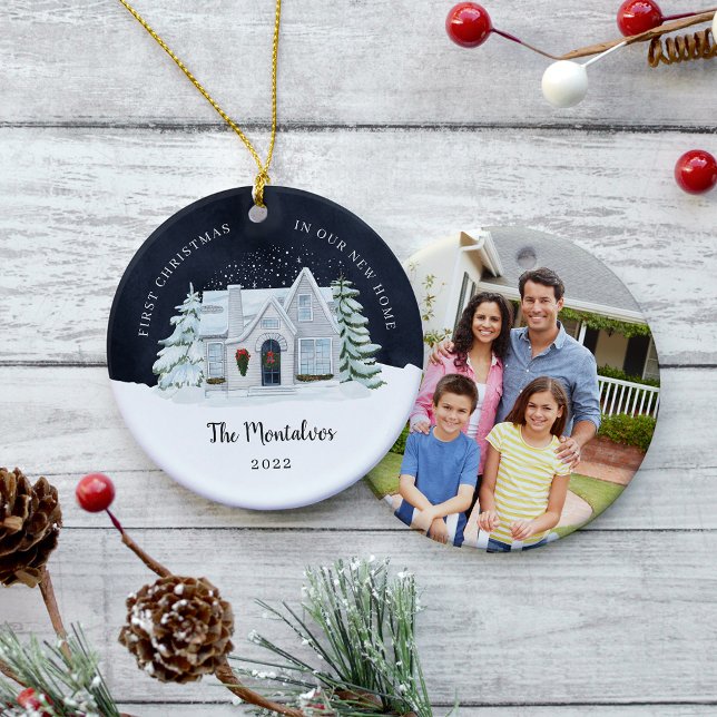 Winter Night First Christmas in Our New Home Ceramic Tree Decoration (Creator Uploaded)