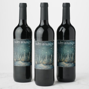 Winter Night Forest Wine Label