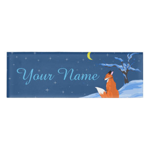 Winter Night Fox Name Tag