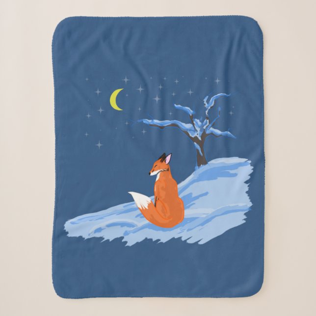 Winter Night Fox Sherpa Blanket (Front)