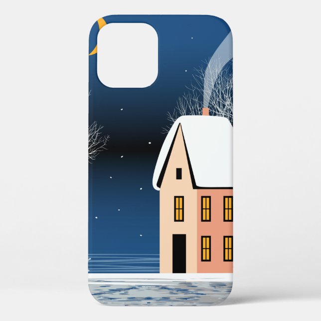 Winter night landscape. Cosy house, various trees, Case-Mate iPhone Case (Back)