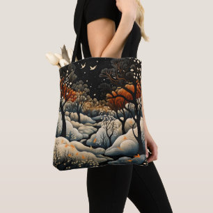 Winter Night Landscape Tote Bag