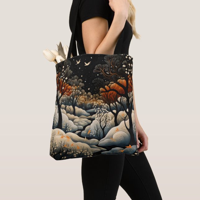 Winter Night Landscape Tote Bag (Close Up)