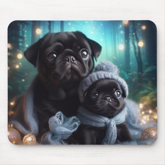  Winter Night Pug Mousepad (Front)