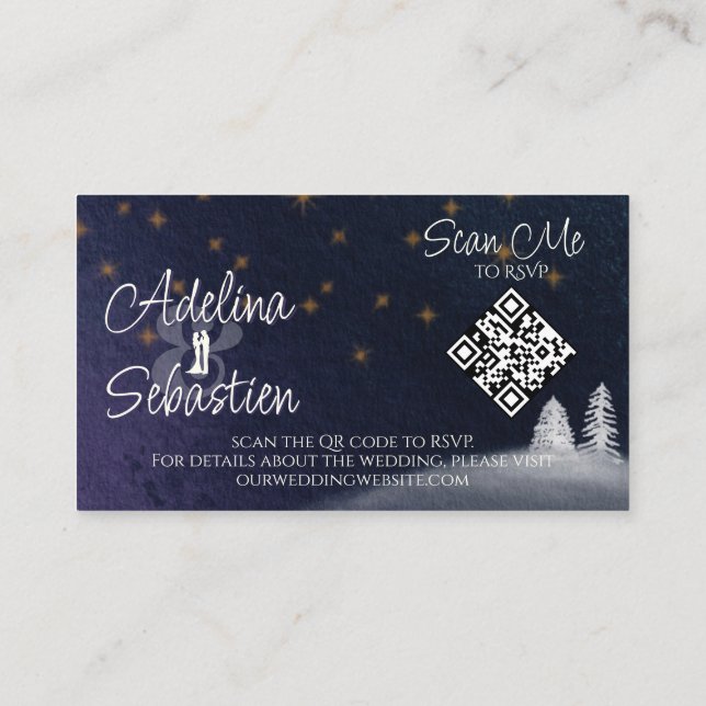 Winter Night Two Photo Online RSVP QR Code Wedding Enclosure Card (Back)