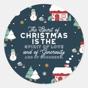 Winter Night Village Scene with Christmas Spirit Classic Round Sticker