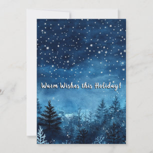Winter Night Watercolor Christmas Season Holiday Card