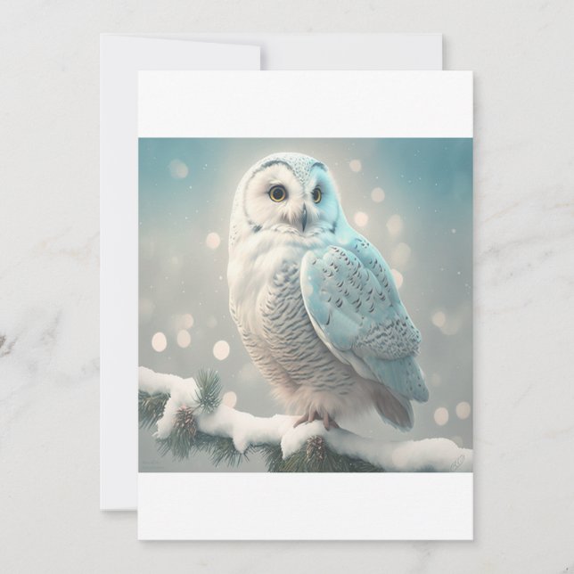 Winter Nights Snowy Owl , Christmas T-Shirt Holiday Card (Front)
