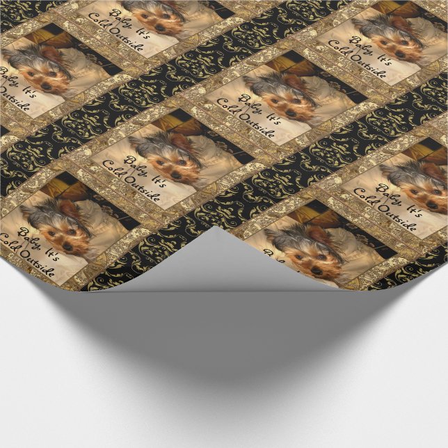 Winter Nights Yorkie Customise Wrapping Paper (Corner)