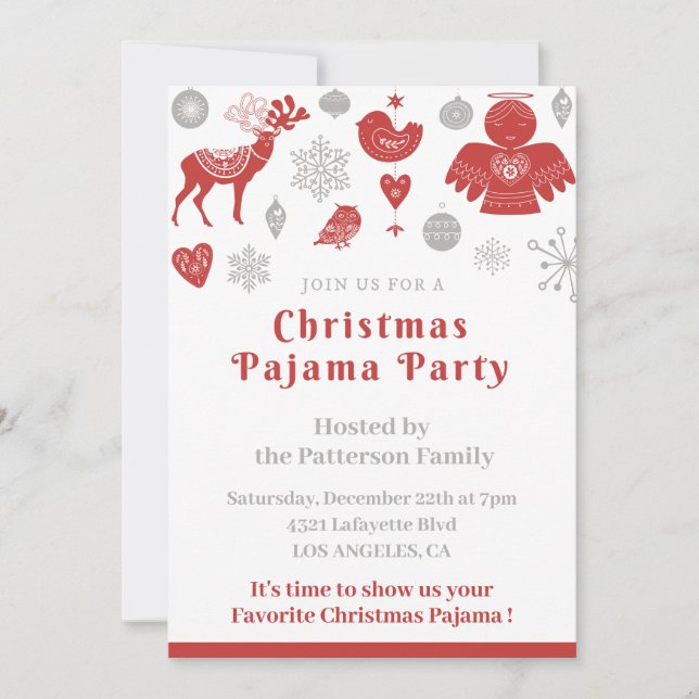 Winter Nordic Cute Christmas Pajama Party Invitation (Front)