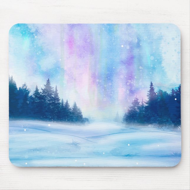Winter Northern Lights Mouse Pad (Front)